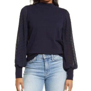 NWT CeCe Clip Dot Sleeve Navy Sweater | XS